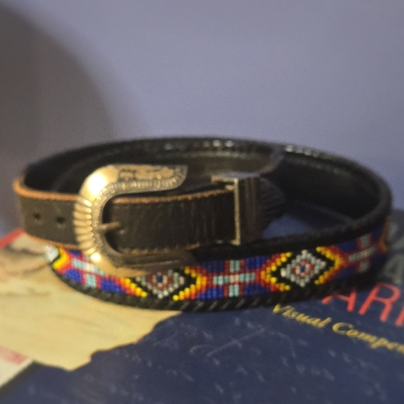 Vintage Leather Beaded belt Waist 31" unisex - Picture 1 of 4